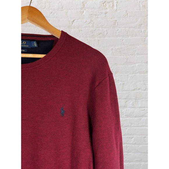 Polo Ralph Lauren Large Mens. Burgundy Red Knit Crew Neck Long Sleeve Sweater - Picture 2 of 7